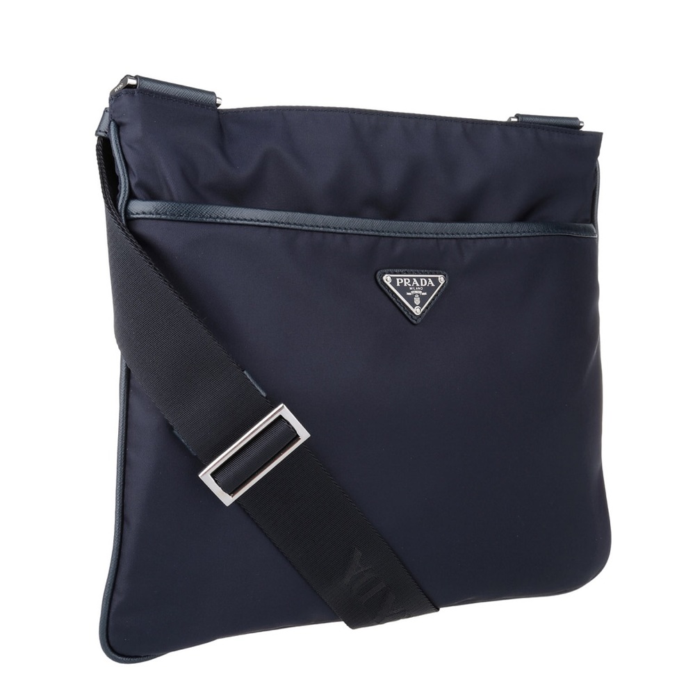Prada Bandoliera Tessuto + Saffiano Bleu Crossbody